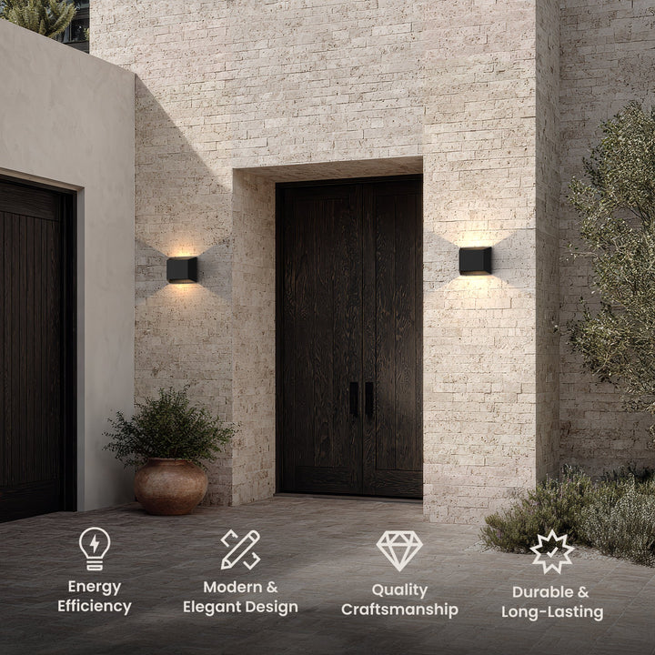 Up and Down Outdoor Wall Light | Solar or Wired, Black