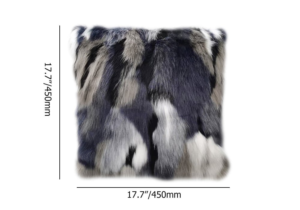 Faux Fur and Velvet Cushion Cover in Blue and Grey