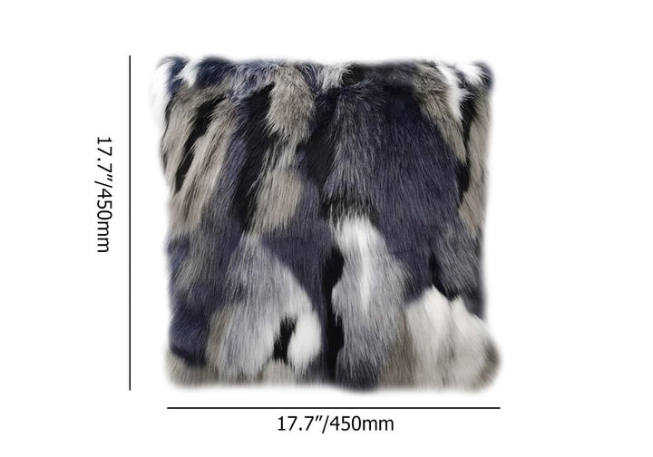 Faux Fur and Velvet Cushion Cover in Blue and Grey