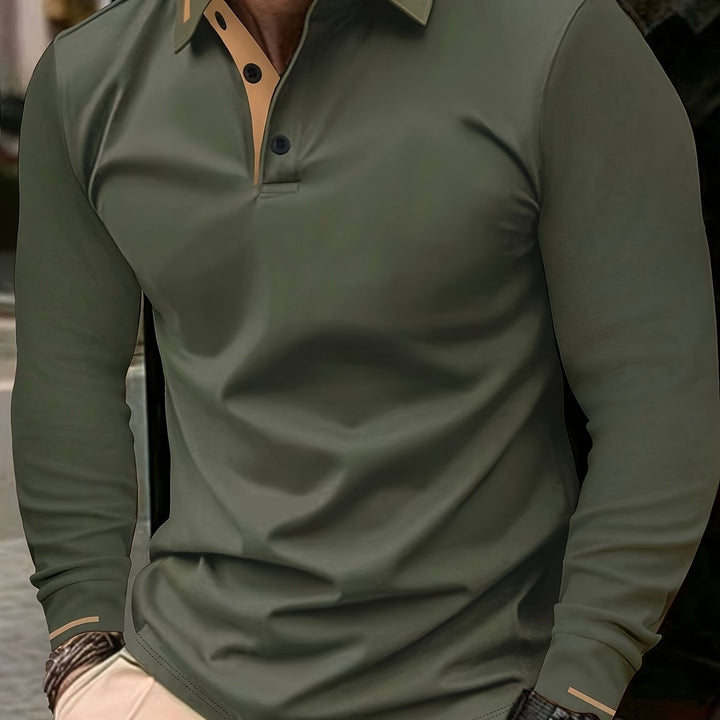 Men's Long-Sleeve Button-Placket Summer Polo Shirt – image 2