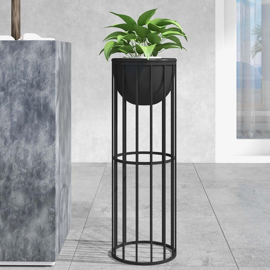 Black Metal Plant Pot with Stand