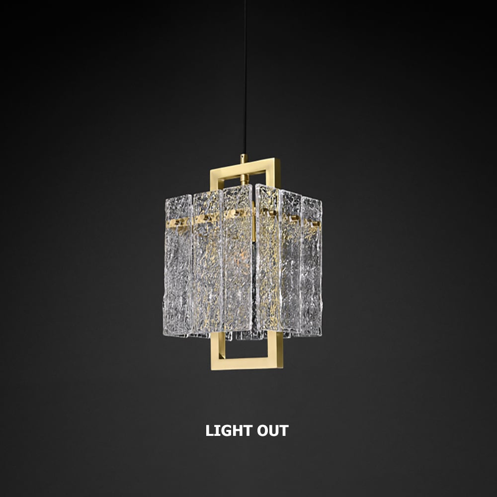 Brass Geometric Pendant Light with Water-Ripple Glass