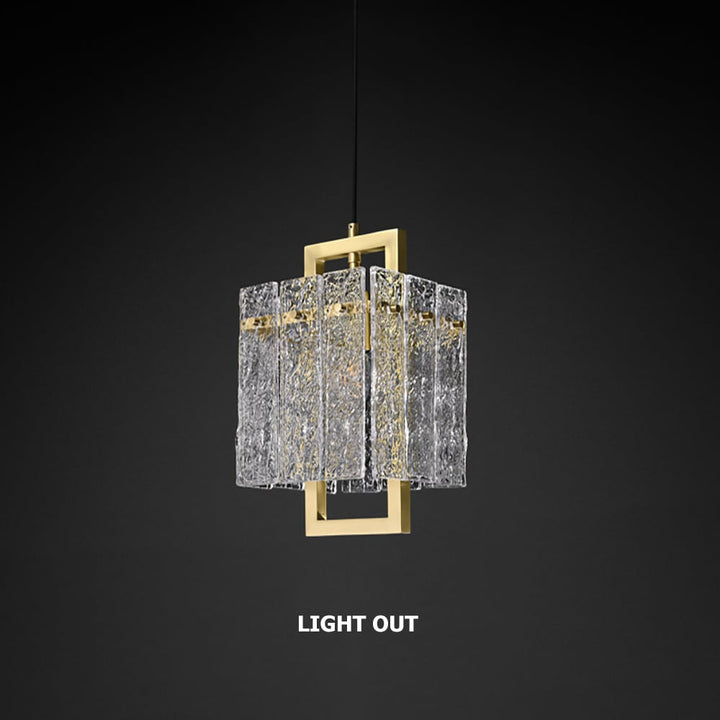Brass Geometric Pendant Light with Water-Ripple Glass