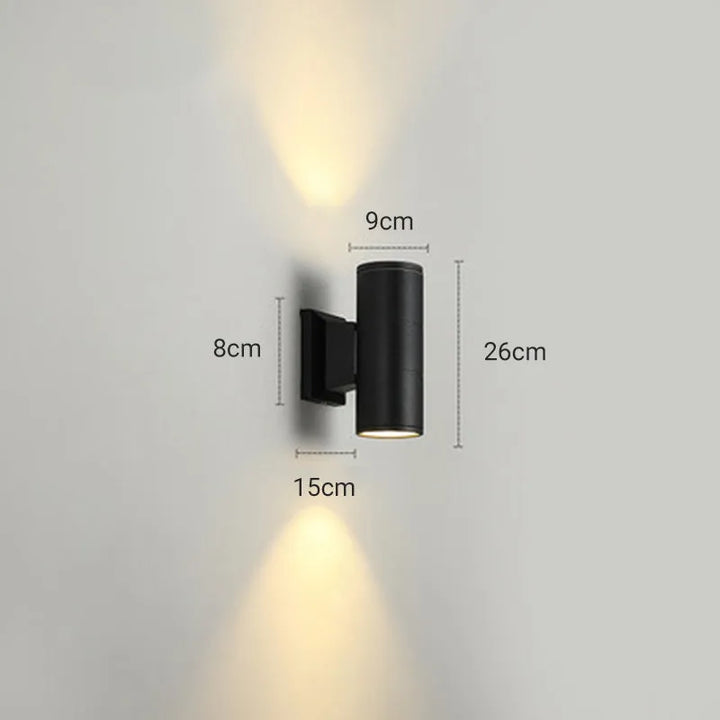 Cylinder Up and Down Outdoor Wall Light | Black, Three Sizes