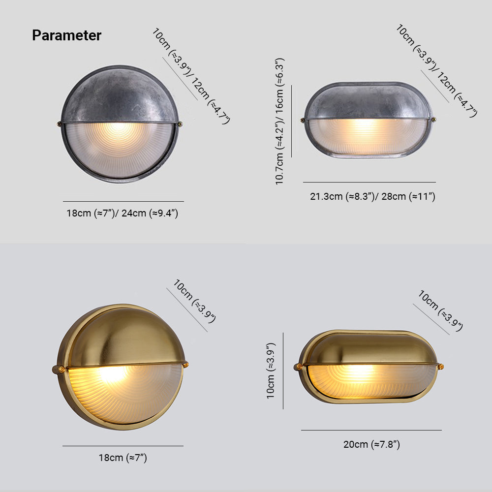 Bulkhead Outdoor Wall Light | Galvanised Silver or Brass, Ribbed Glass
