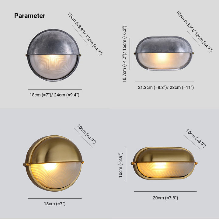 Bulkhead Outdoor Wall Light | Galvanised Silver or Brass, Ribbed Glass