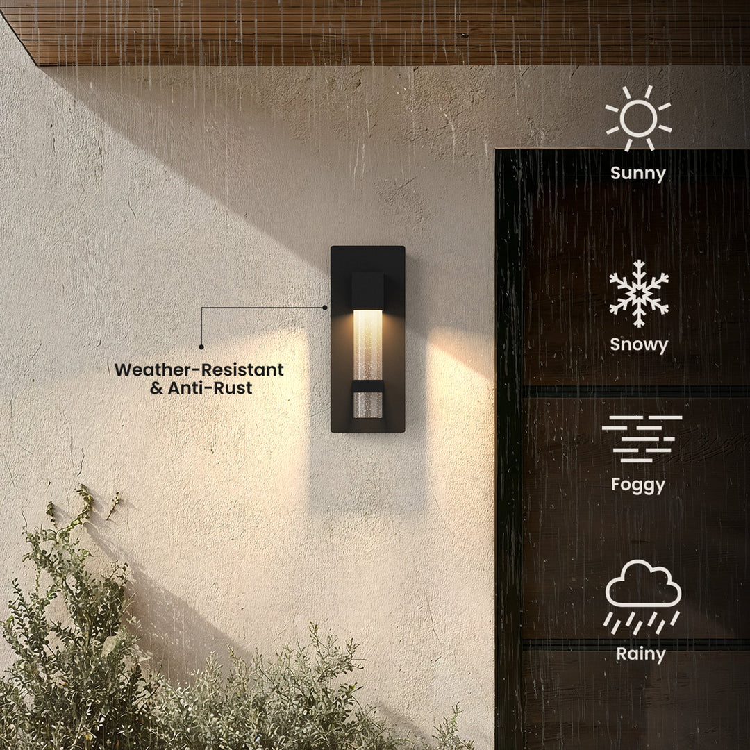 Seeded Glass Outdoor Wall Light | Black Steel, 30-73 cm