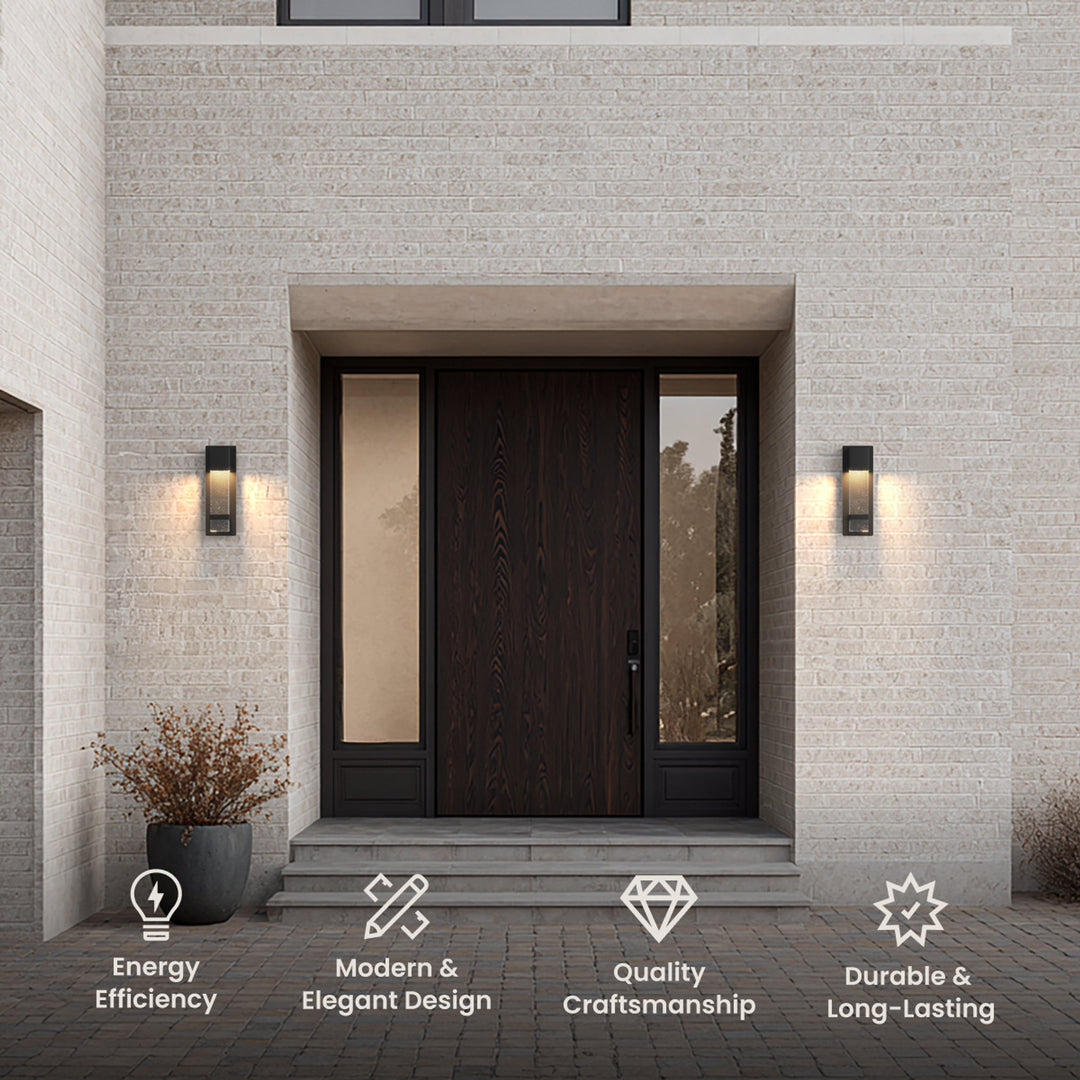 Seeded Glass Column Outdoor Wall Light | Black