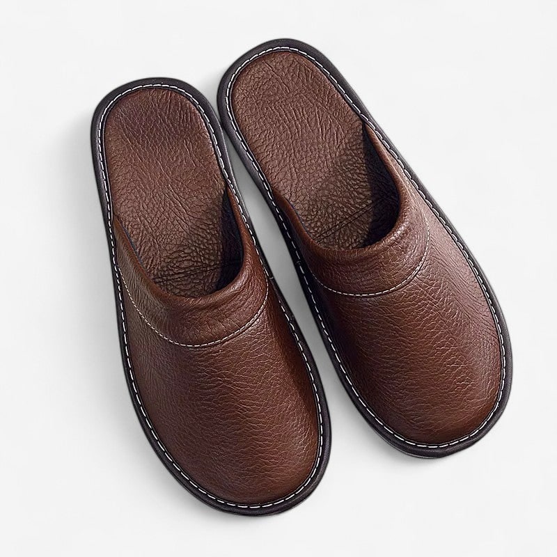 Faux leather closed-toe house slippers