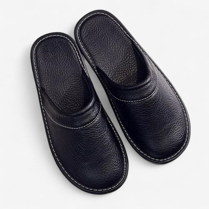 Faux leather closed-toe house slippers
