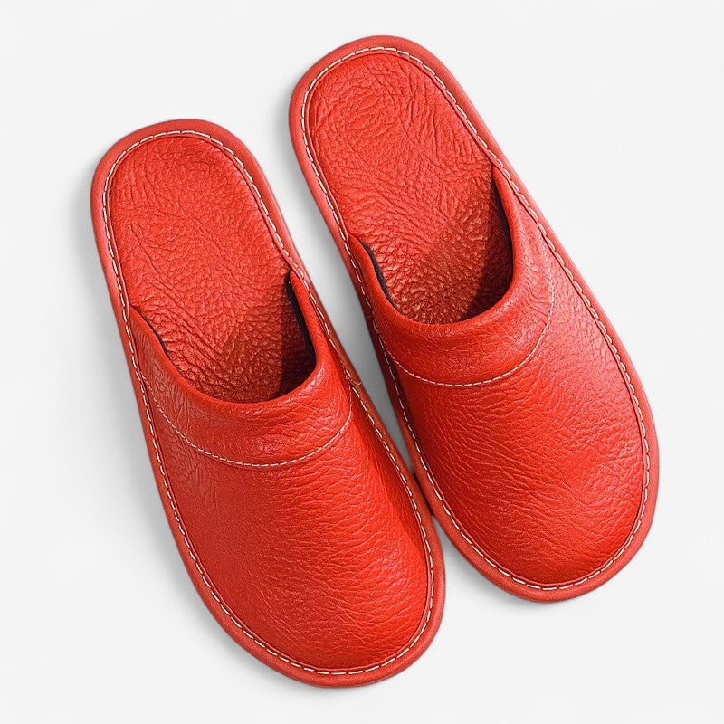 Faux leather closed-toe house slippers