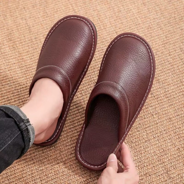Faux leather closed-toe house slippers