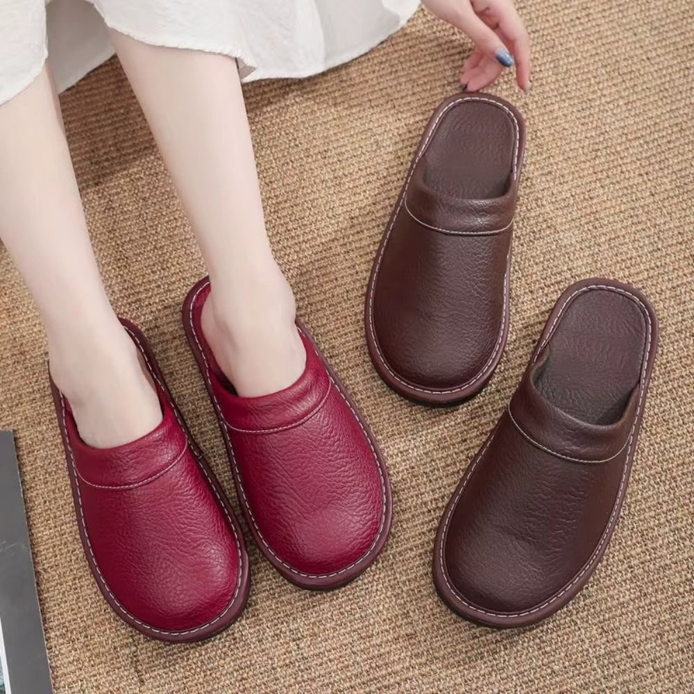 Faux leather closed-toe house slippers