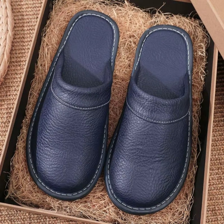 Faux leather closed-toe house slippers