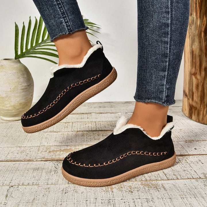 Faux suede slipper booties with sherpa collar