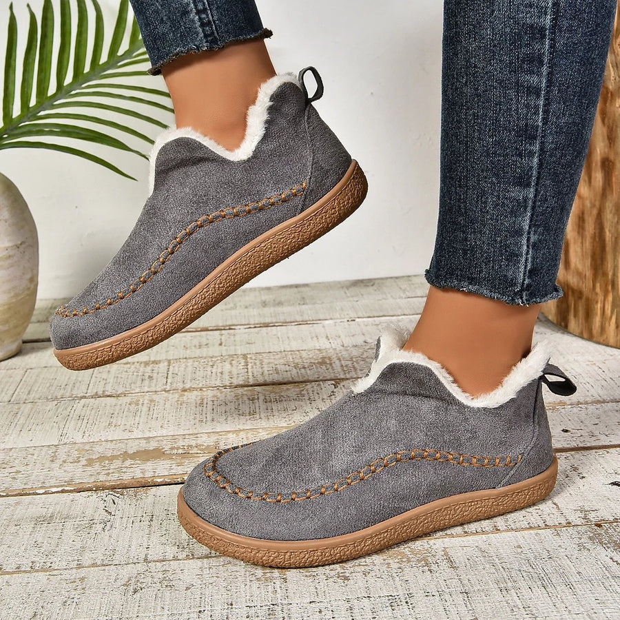 Faux suede slipper booties with sherpa collar