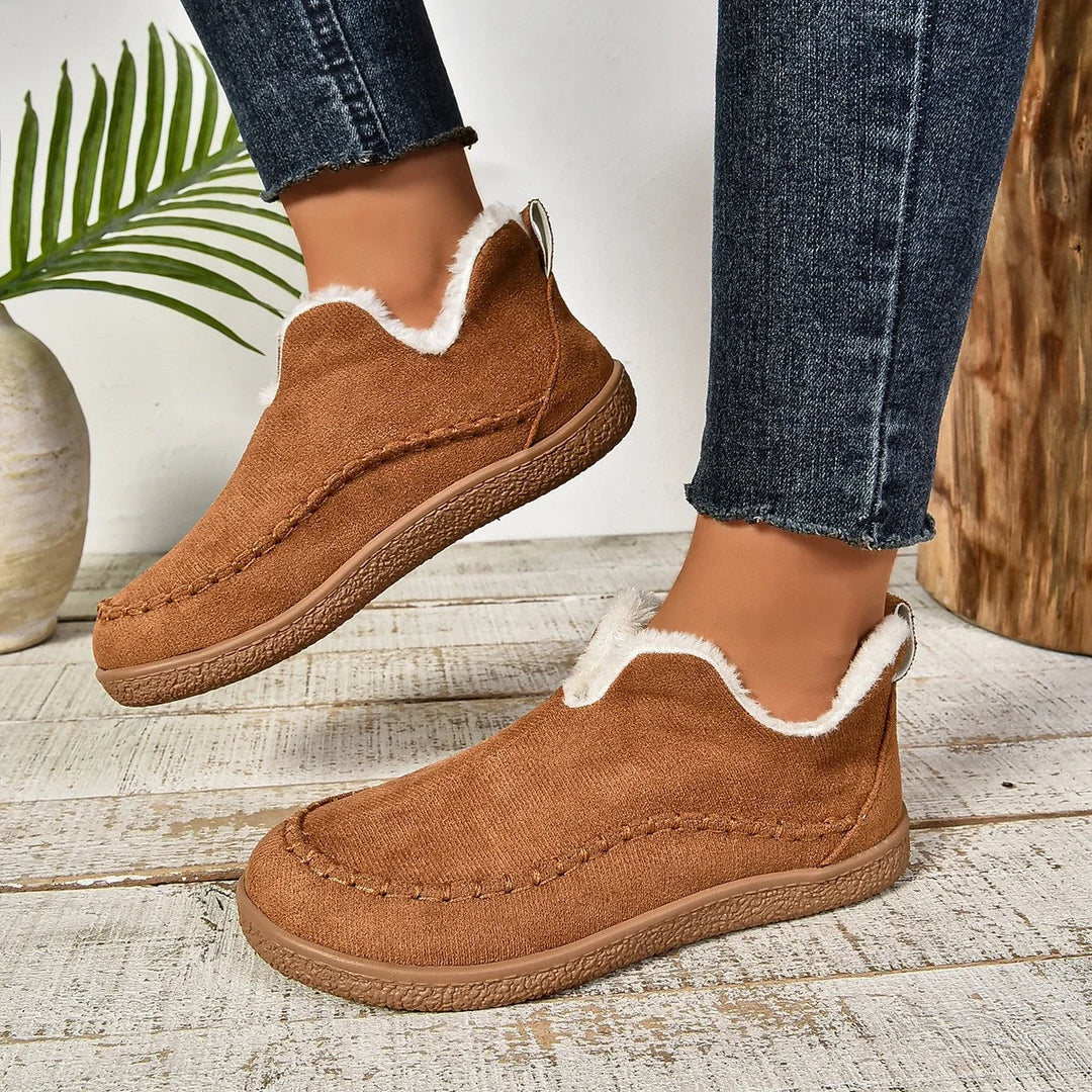 Faux suede slipper booties with sherpa collar