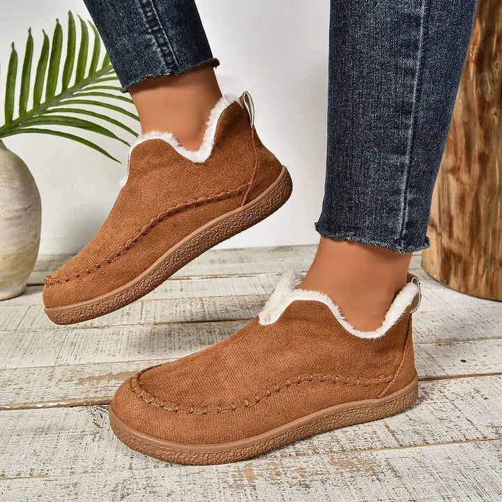 Faux suede slipper booties with sherpa collar