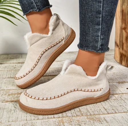 Faux suede slipper booties with sherpa collar
