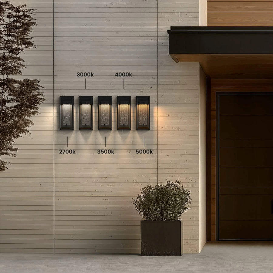 Open-Frame Outdoor Wall Light | Seeded Glass Core, Black