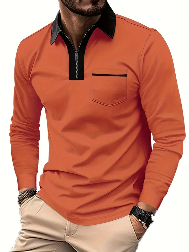 Men's Long-Sleeve Zip-Collar Summer Polo Shirt – image 10