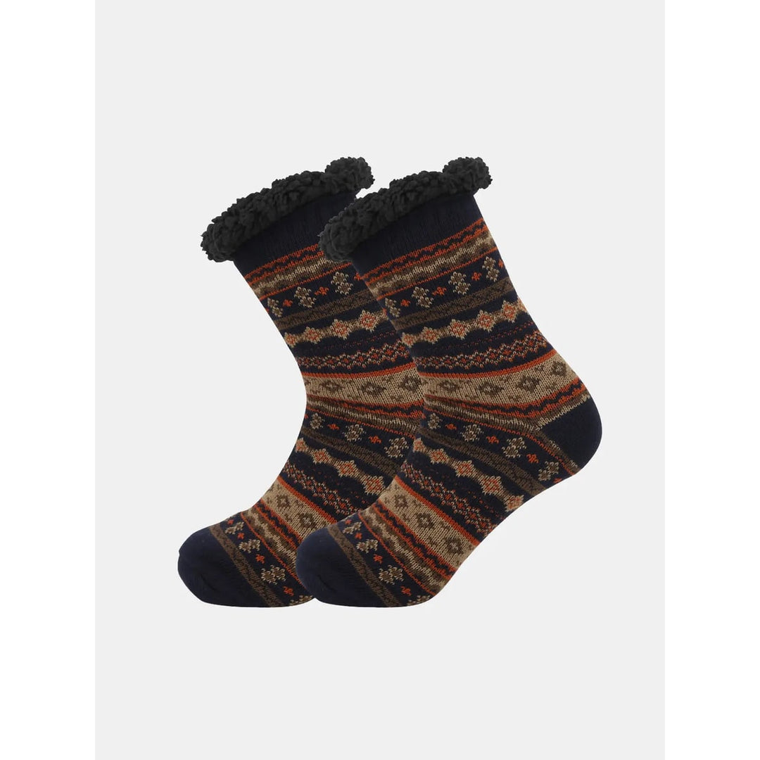 Fleece-lined knit slipper socks