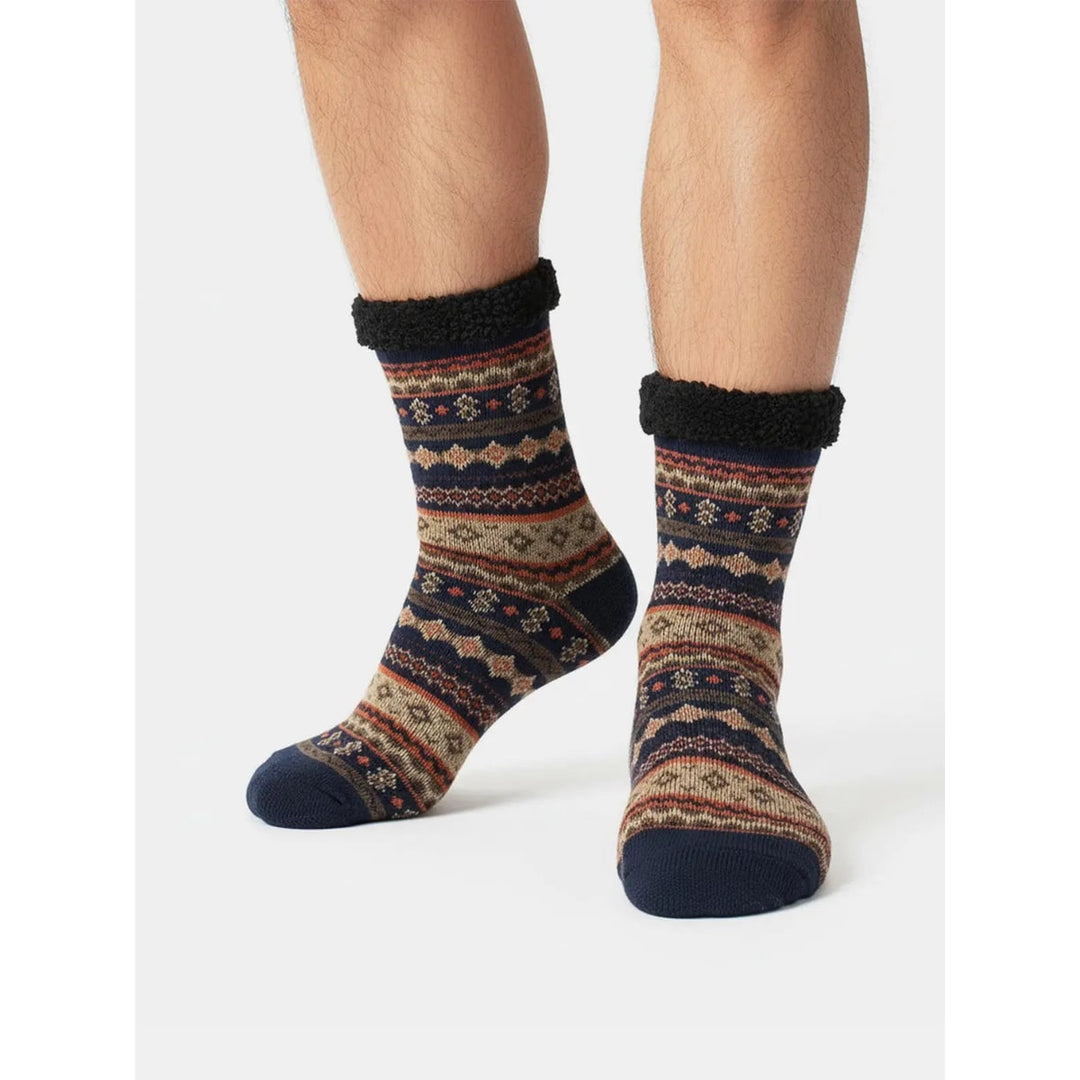Fleece-lined knit slipper socks