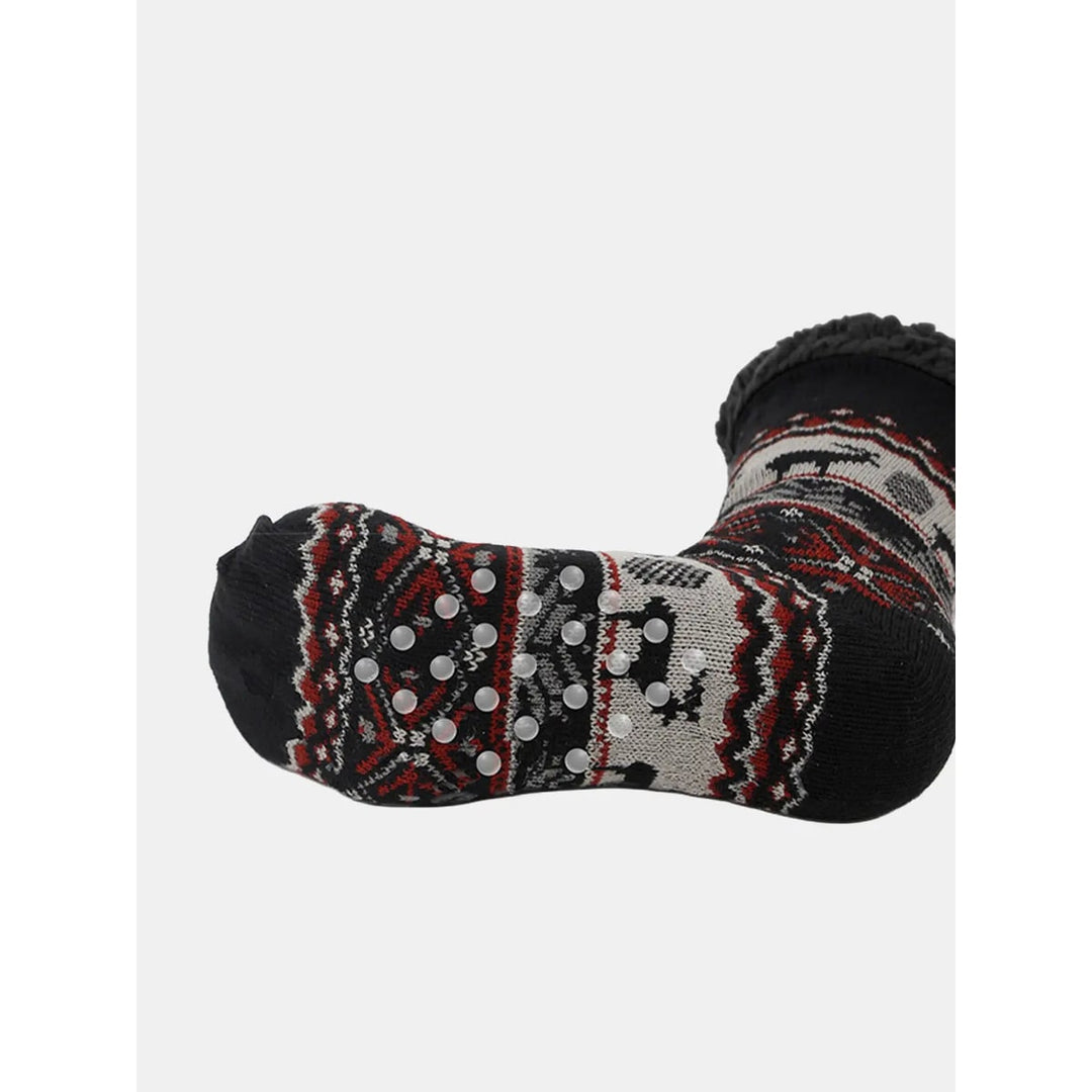 Fleece-lined knit slipper socks