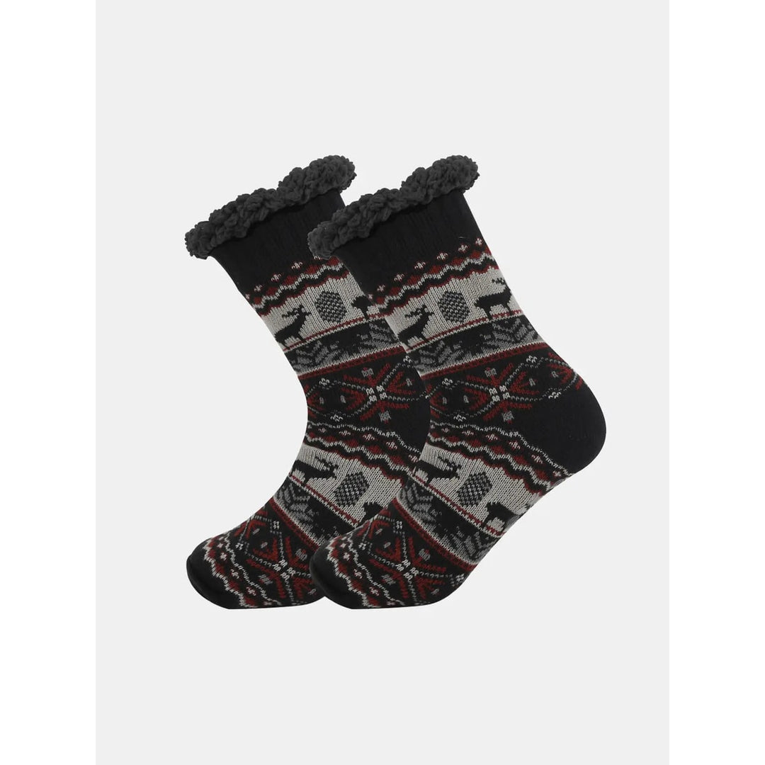 Fleece-lined knit slipper socks