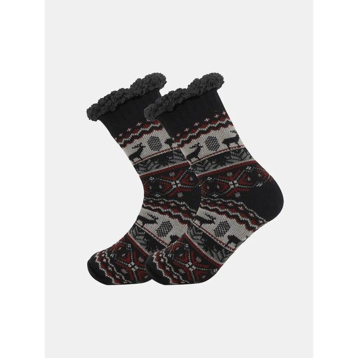 Fleece-lined knit slipper socks
