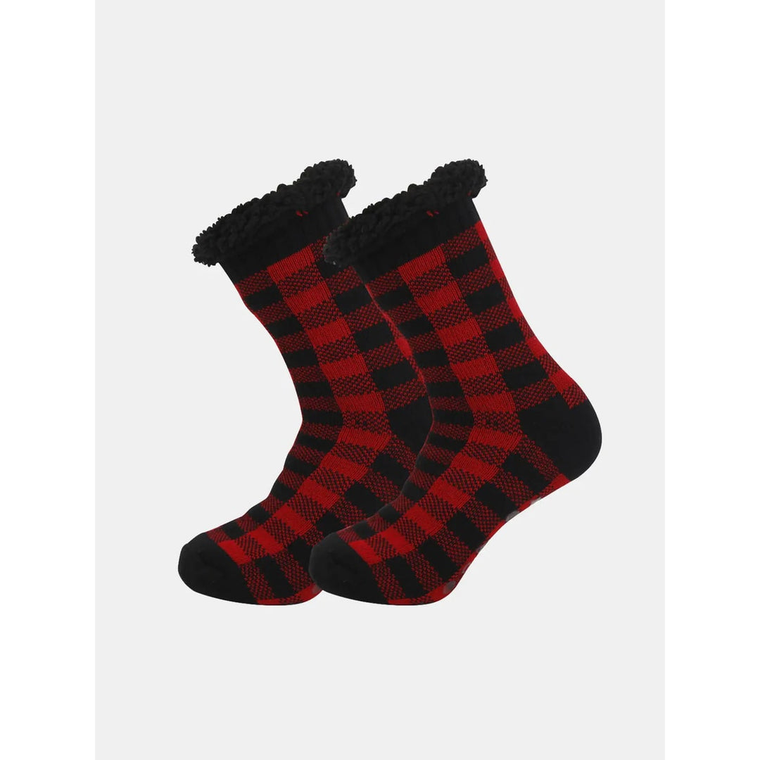Fleece-lined knit slipper socks