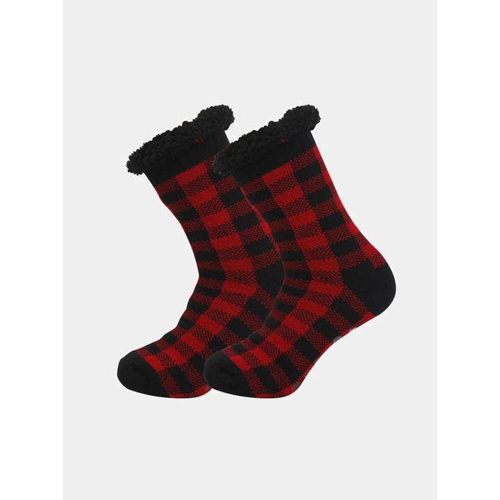 Fleece-lined knit slipper socks