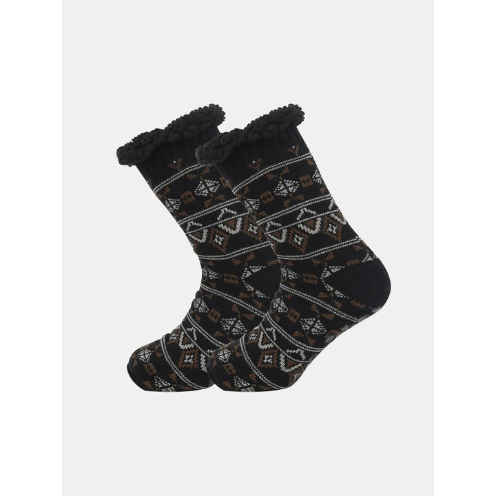 Fleece-lined knit slipper socks