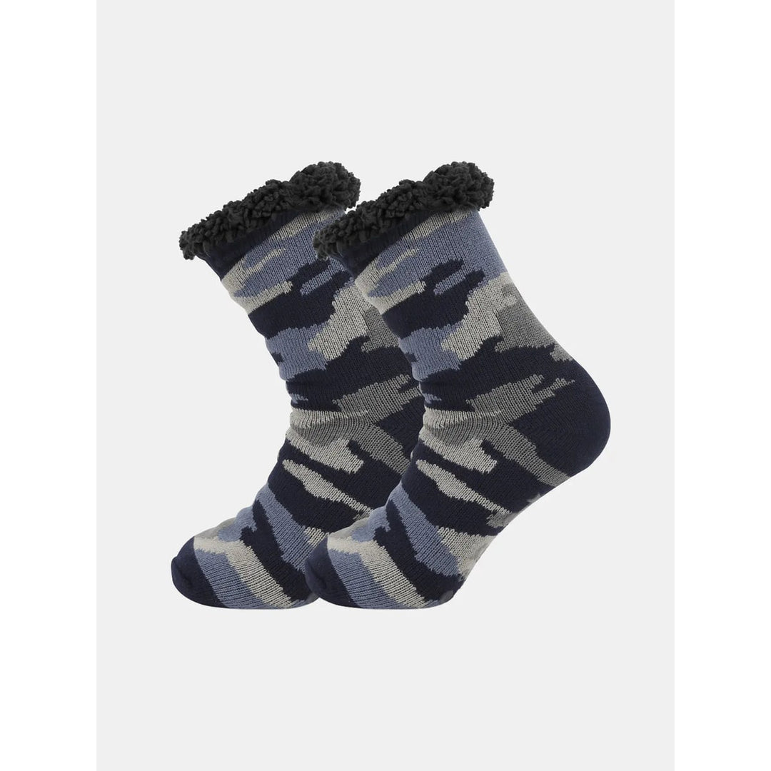 Fleece-lined knit slipper socks
