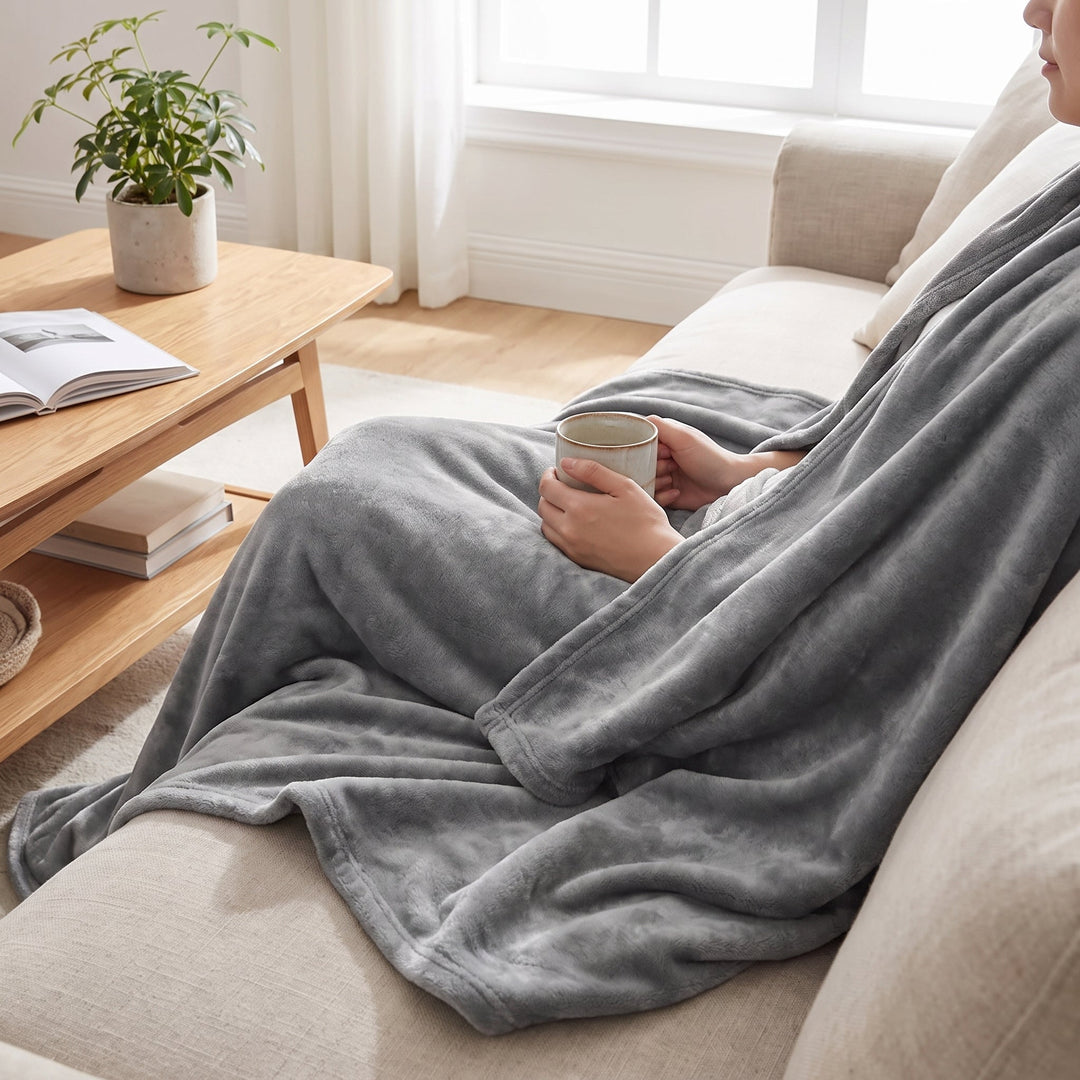 Plush Fleece Throw Blanket | Grey or Coffee, Five Sizes