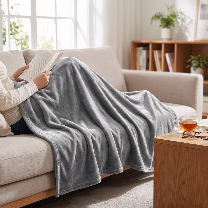 Plush Fleece Throw Blanket | Grey or Coffee, Five Sizes