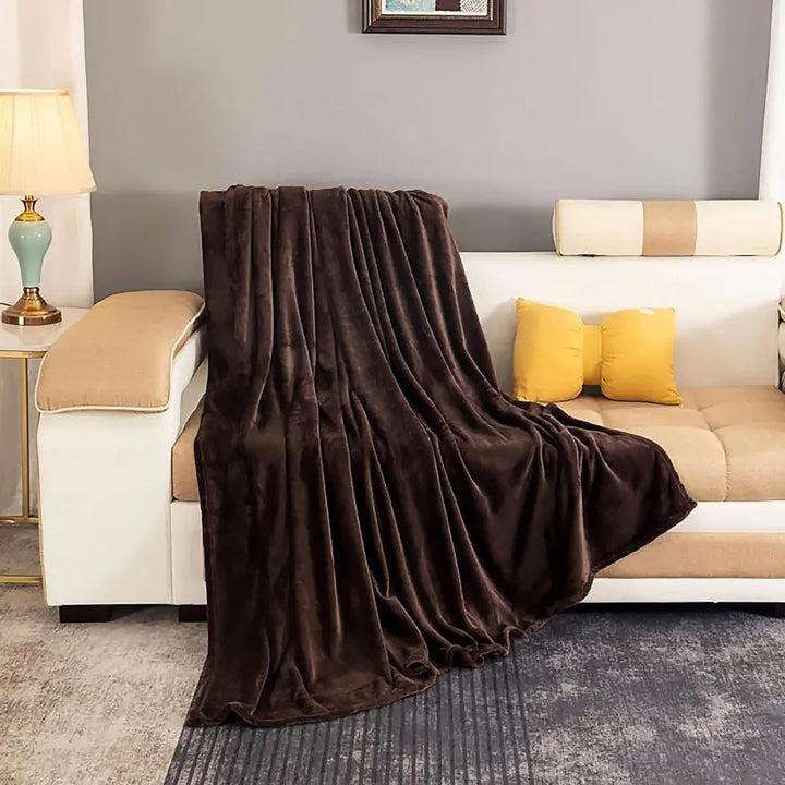 Plush Fleece Throw Blanket | Grey or Coffee, Five Sizes