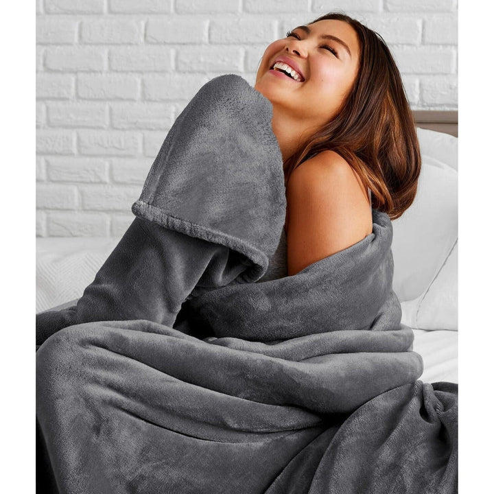 Plush Fleece Throw Blanket | Grey or Coffee, Five Sizes