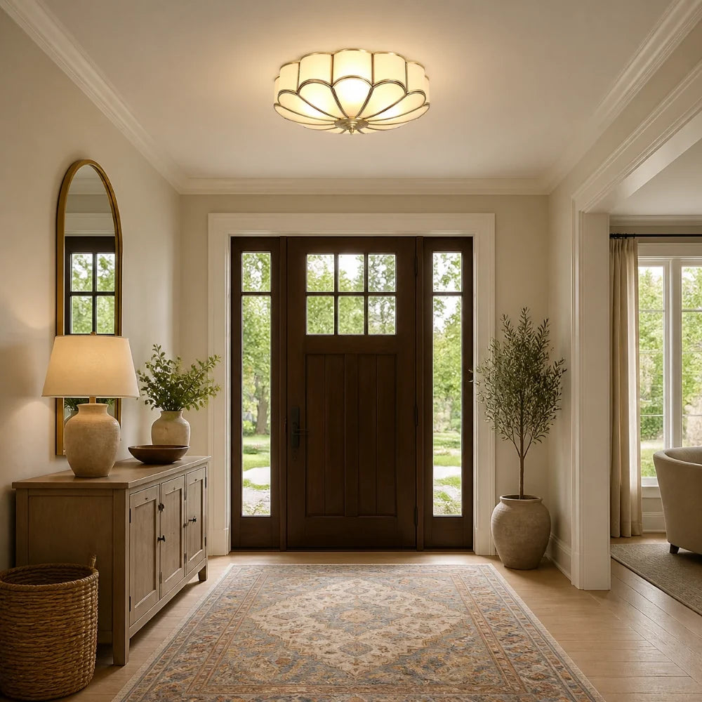 Floral Glass Flush Ceiling Light