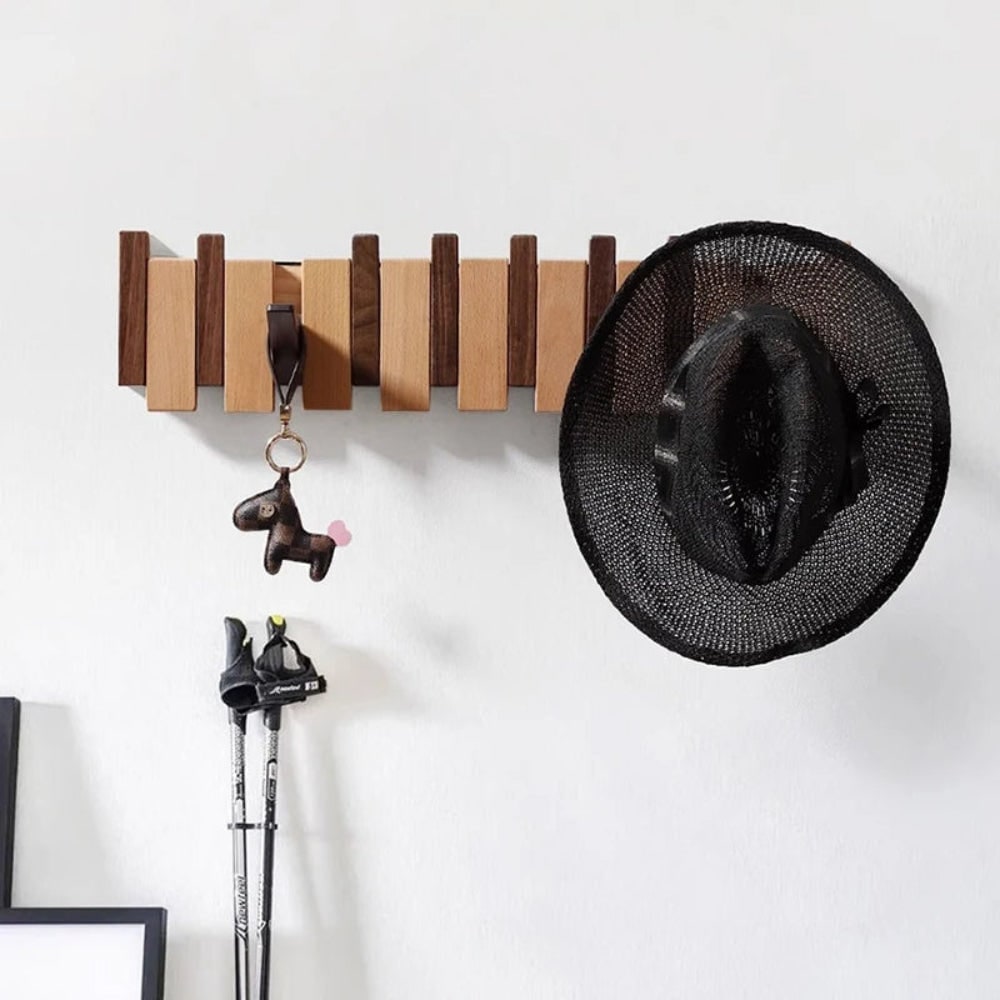 Folding piano key wooden coat rack