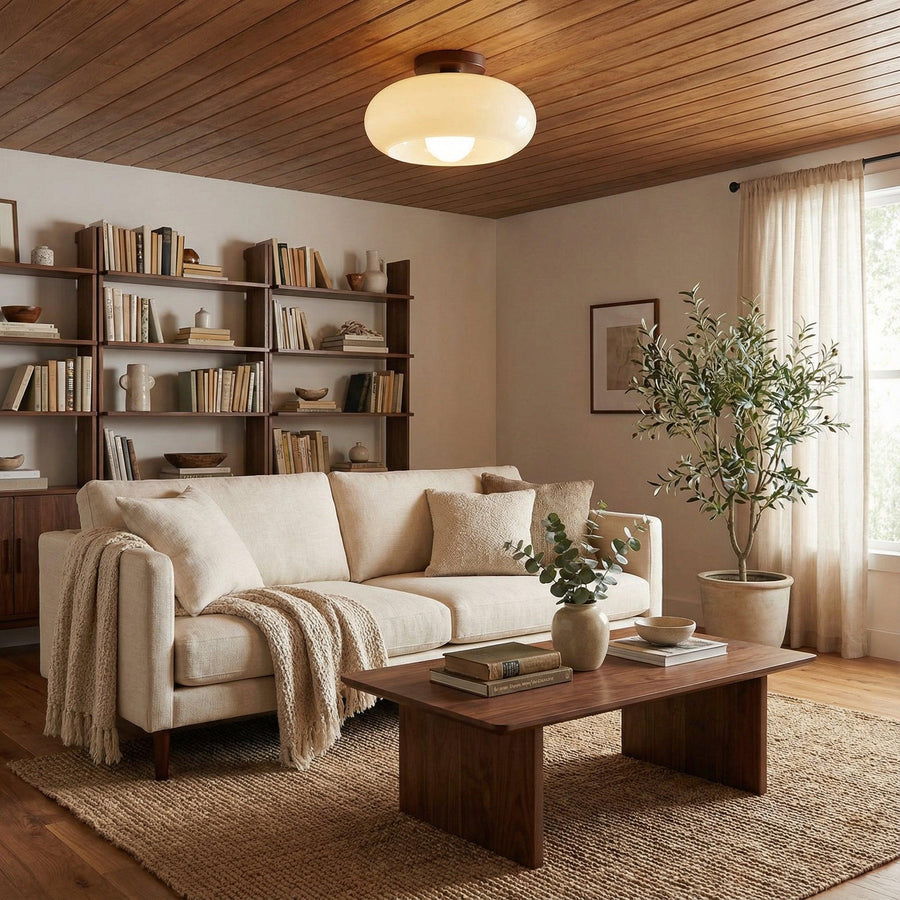 French Bauhaus Cream Ceiling Light, view 2