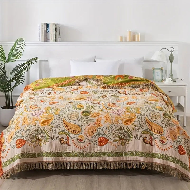 Fringed woven cotton throw