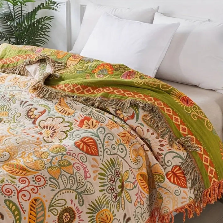 Fringed woven cotton throw