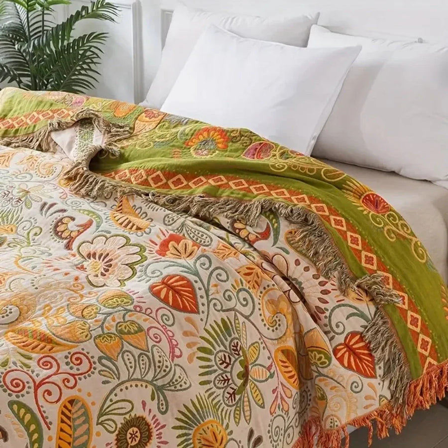 Fringed woven cotton throw