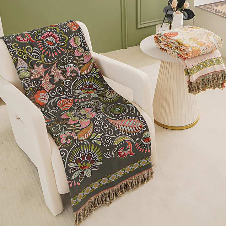 Fringed woven cotton throw