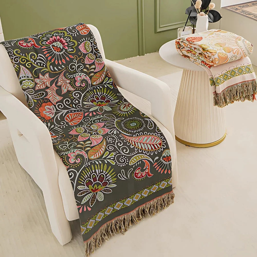Fringed woven cotton throw