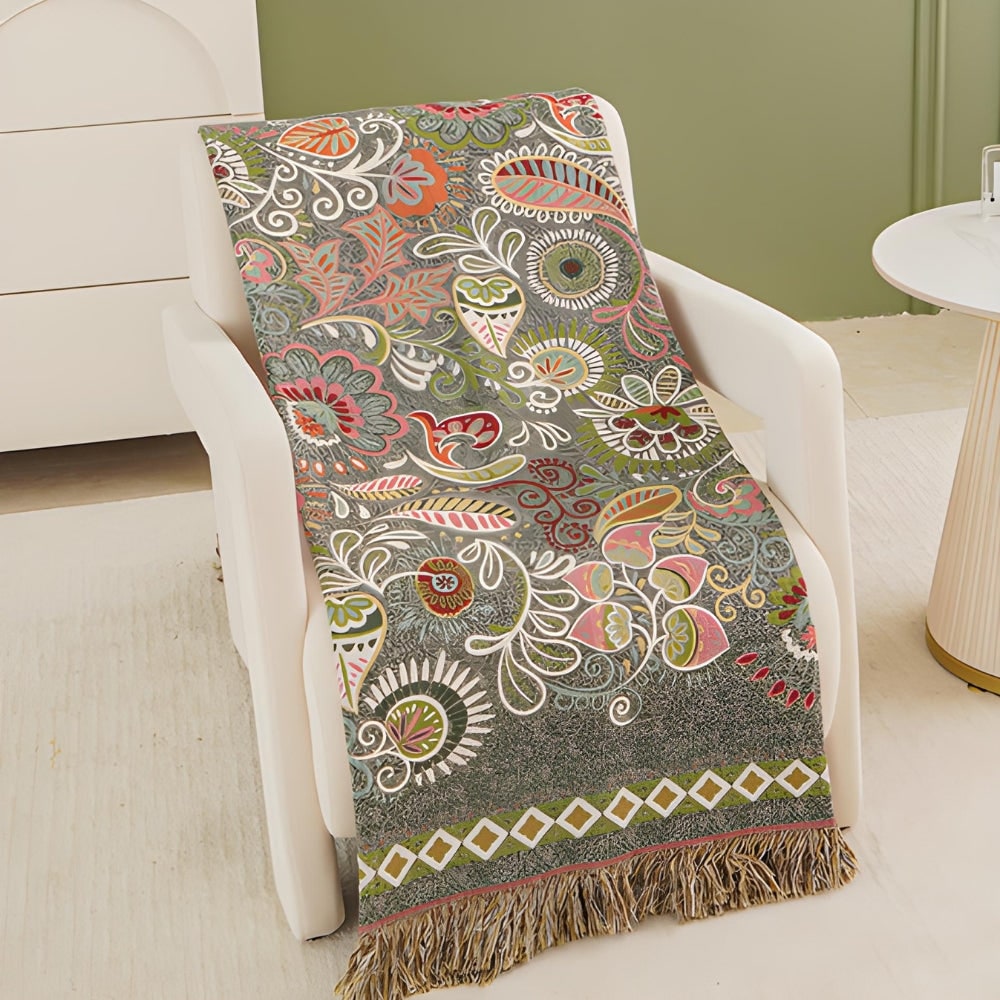 Fringed woven cotton throw