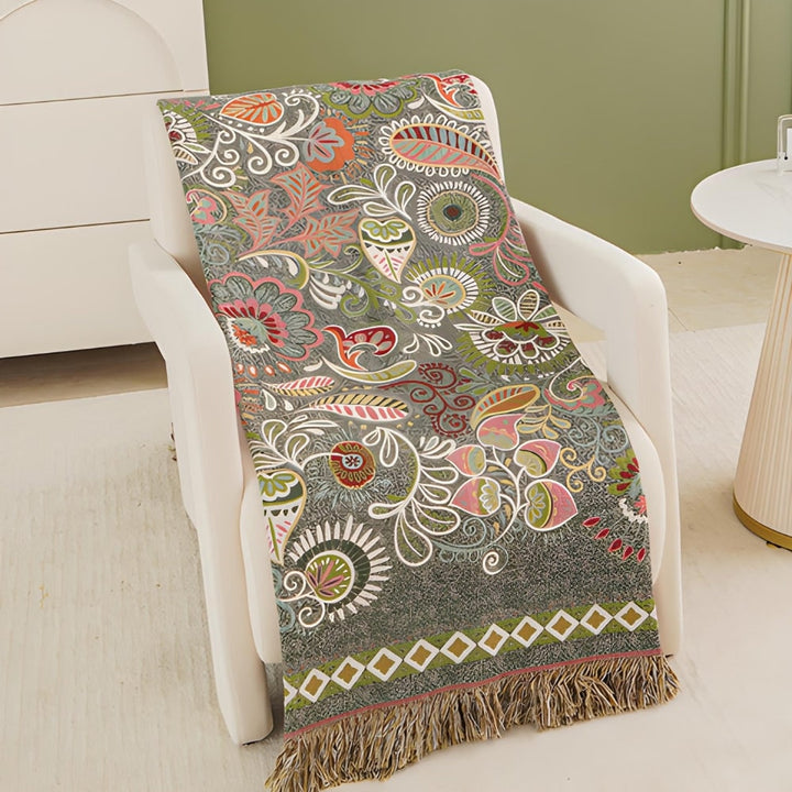 Fringed woven cotton throw