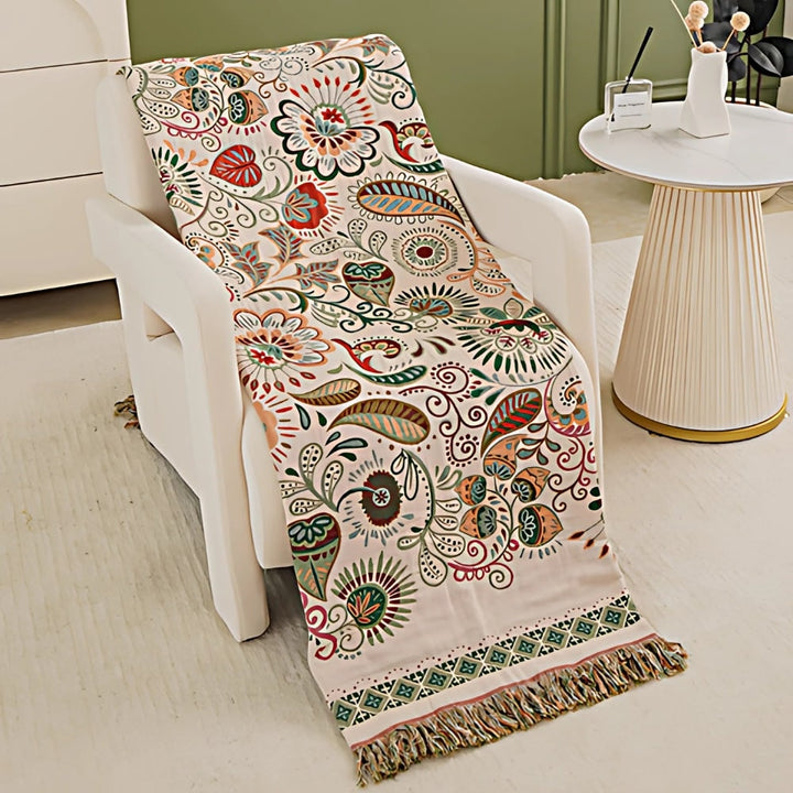 Fringed woven cotton throw