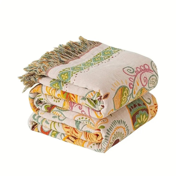 Fringed woven cotton throw